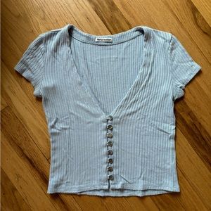 Reformation Gellar Knit Short Sleeved Top Light Blue